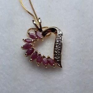 Ruby necklace heart-shaped gold over 95 silver
